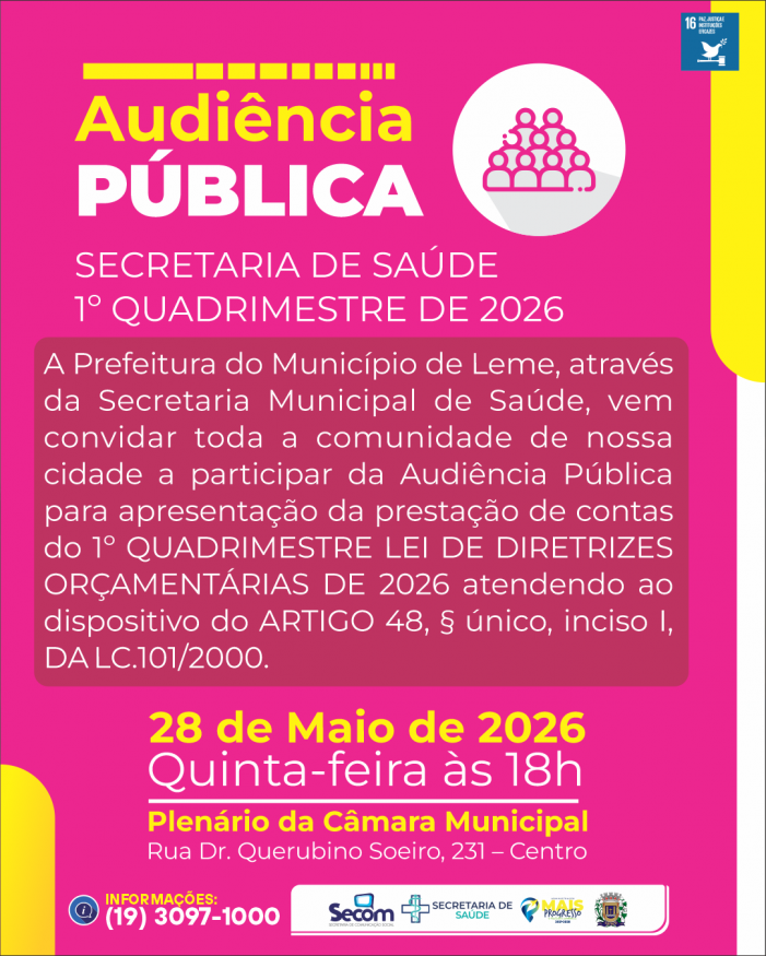 Secretaria de Saúde informa sobre Audiência Pública no dia 28 de maio