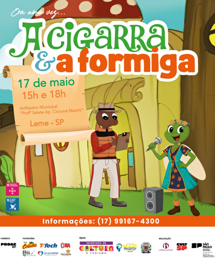 Espetáculo “Era uma vez... A Cigarra e a Formiga” será apresentado em Leme com entrada gratuita